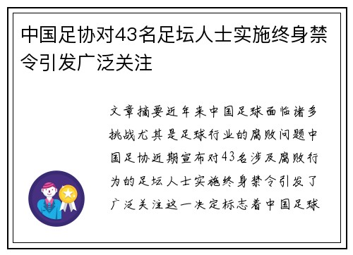 中国足协对43名足坛人士实施终身禁令引发广泛关注 中国足协对43名足坛人士实施终身禁令引发广泛关注